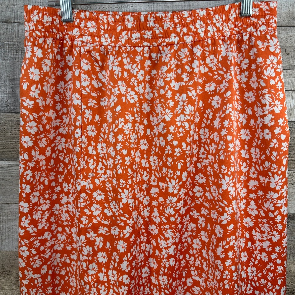 Loft Outlet‎ Petite Orange White Floral Side Slit Button Midi Skirt MP - Picture 2 of 6